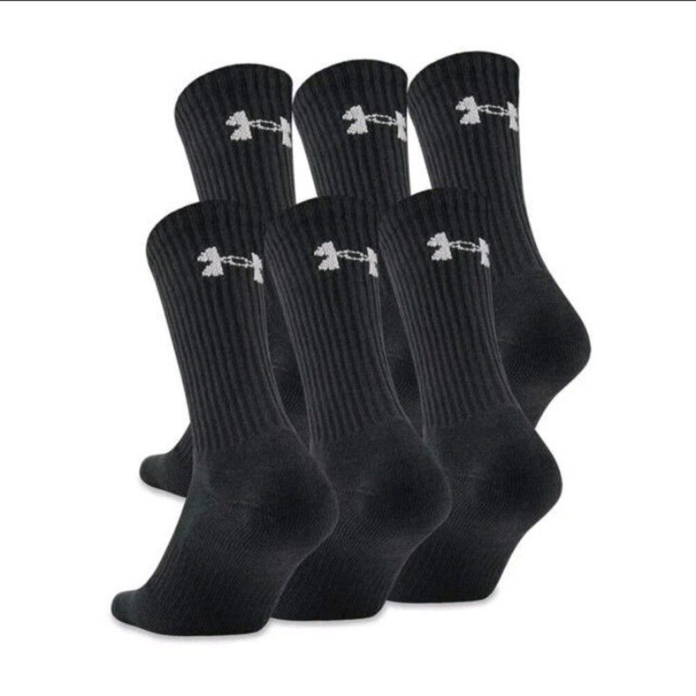 Under Armour Performance Tech Unisex Black Crew Socks Men 7-8.5 Womens 6-10 NWT